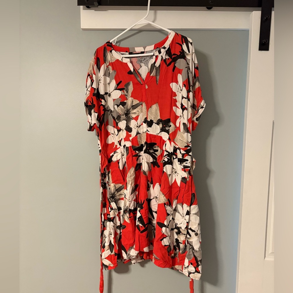 Simply Vera Linen Blend Floral Red Dress